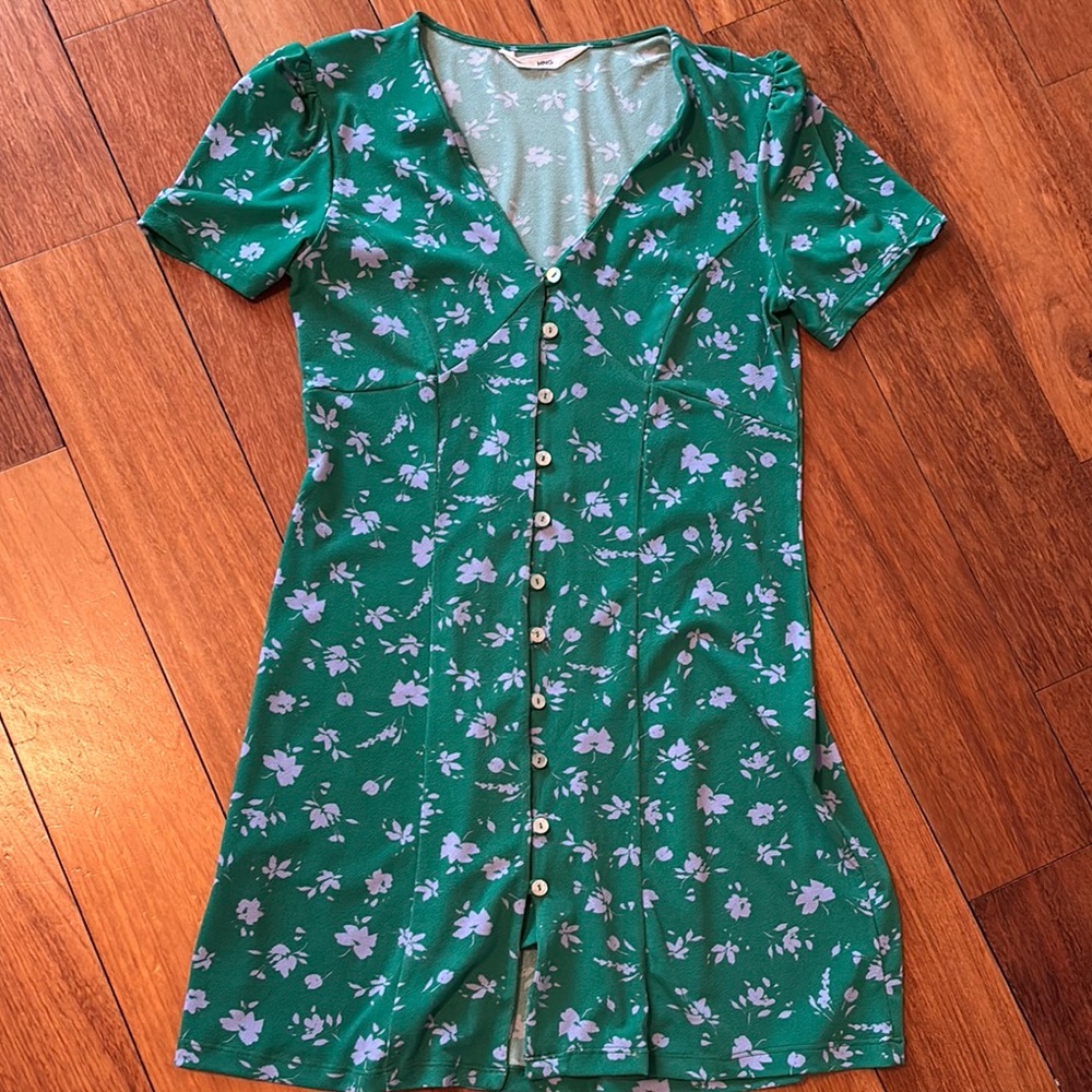 Green Puff Sleeve V-Neck Sundress